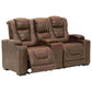 Power Recliner Loveseat with Console and Adjustable Storage Headrest Brown By Casagear Home BM262327