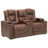 Power Recliner Loveseat with Console and Adjustable Storage Headrest, Brown By Casagear Home