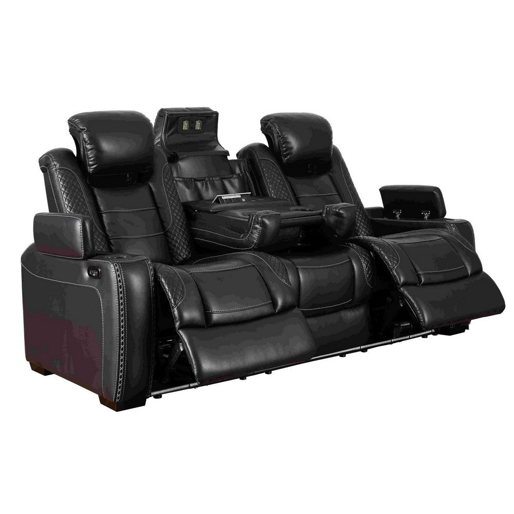 Power Recliner Sofa with Adjustable Headrest and LED Lighting, Black By Casagear Home