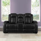 Power Recliner Loveseat with Console and Adjustable Head Black By Casagear Home BM262354