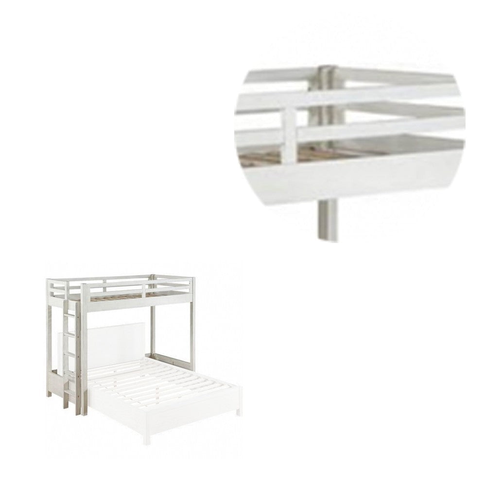 Twin Loft Bed with 1 Queen Bed and Fixed Ladder White By Casagear Home BM262399