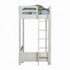 Transitional Style Twin Loft Bed, Fixed Ladder, Weathered White