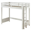 Transitional Style Twin Loft Bed, Fixed Ladder, Weathered White