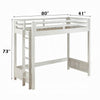 Transitional Style Twin Loft Bed, Fixed Ladder, Weathered White