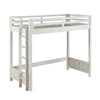 Transitional Style Twin Loft Bed, Fixed Ladder, Weathered White