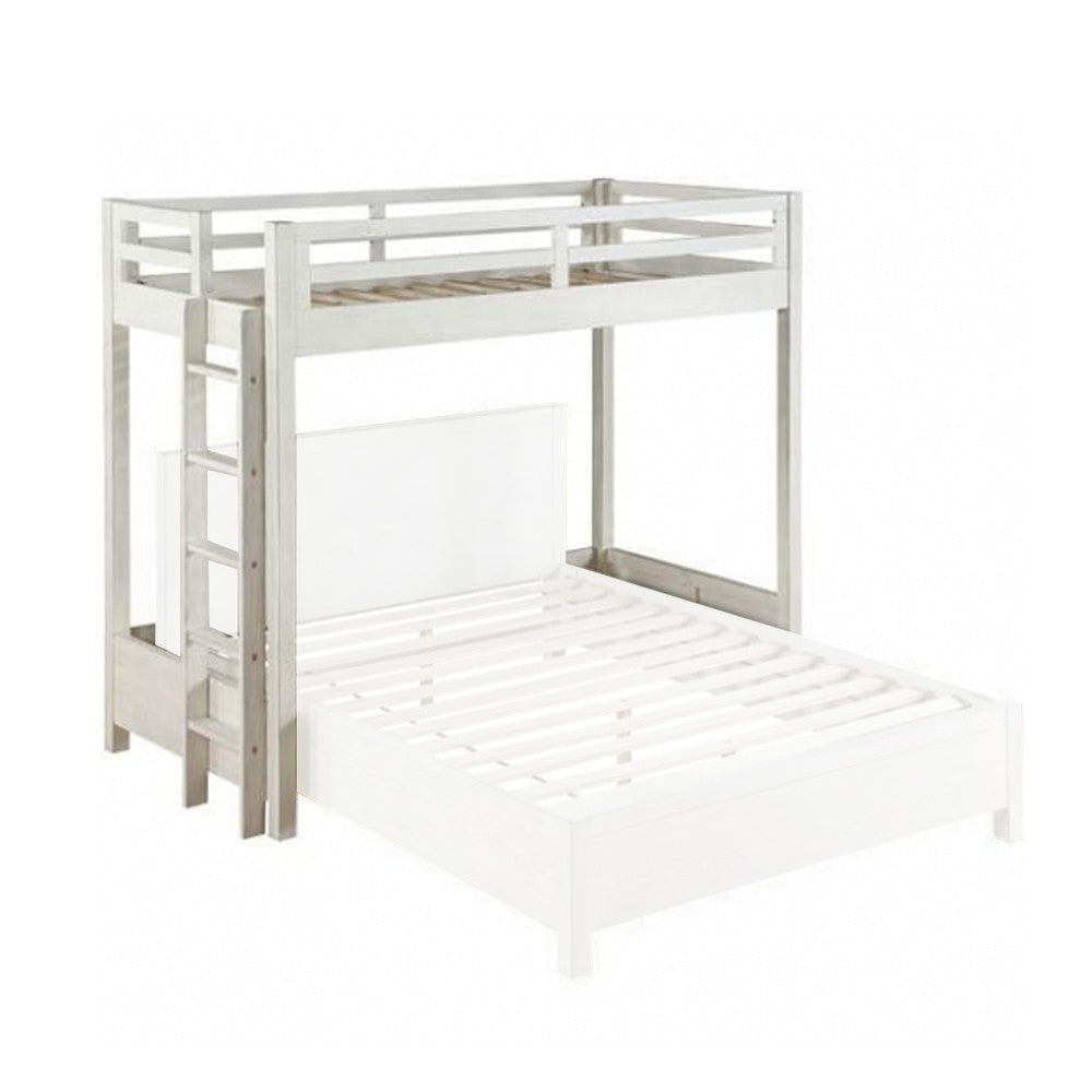 Twin Loft Bed with 1 Queen Bed and Fixed Ladder, White By Casagear Home