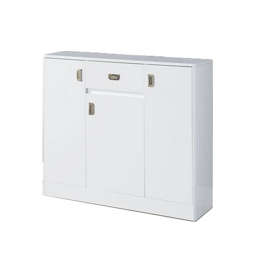 Server with 3 Door Storage and High Gloss, White