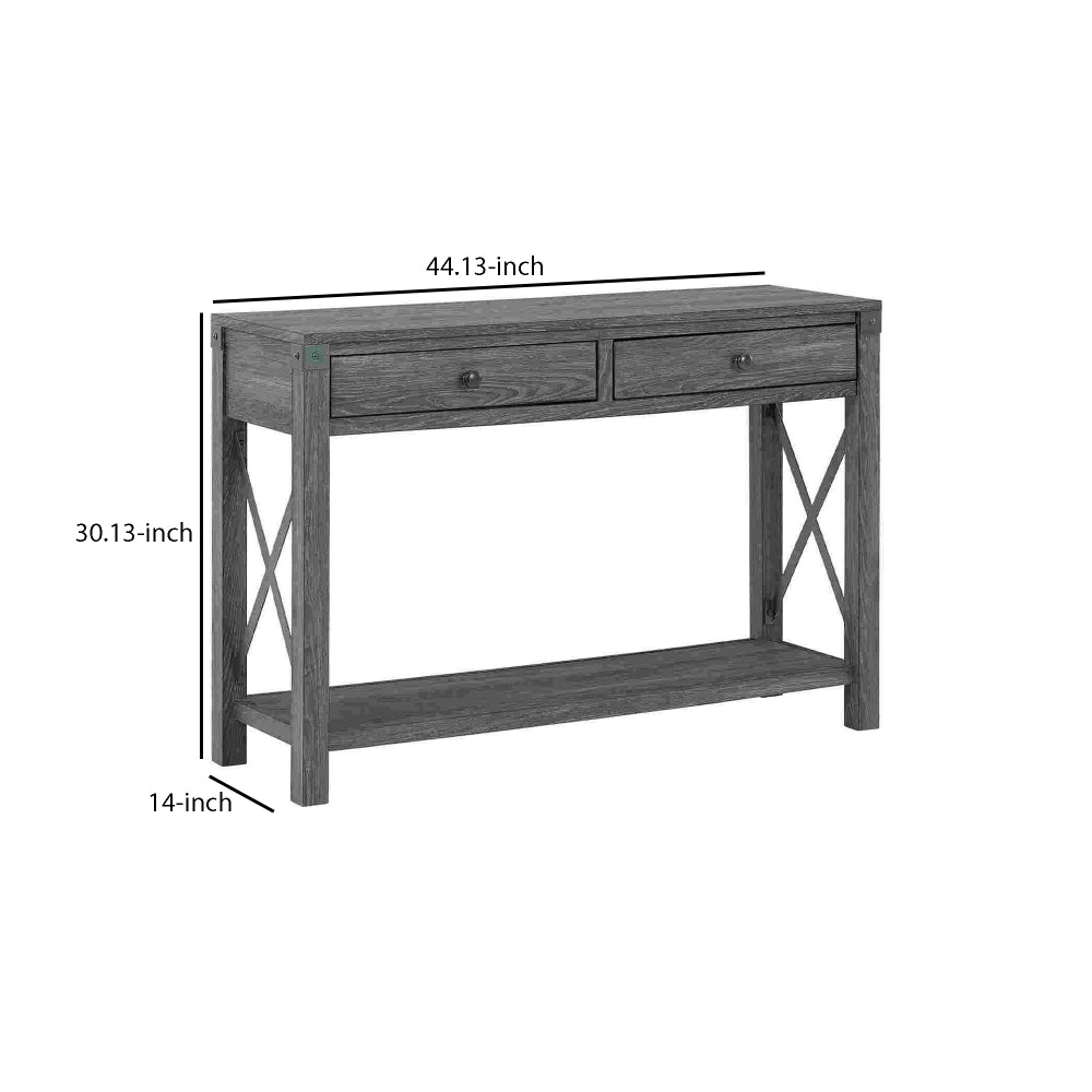 Sofa Table with X Metal Accent and 2 Drawers Gray By Casagear Home BM262432