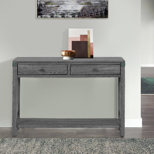 Nova Sofa Table | X Metal Accent | 2 Drawers | Gray