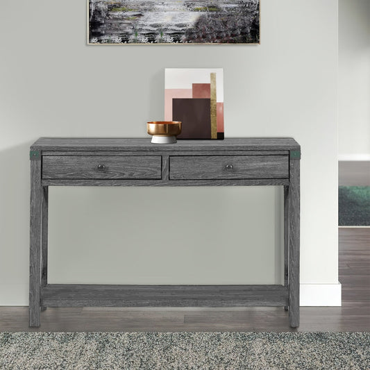 Sofa Table with X Metal Accent and 2 Drawers, Gray By Casagear Home