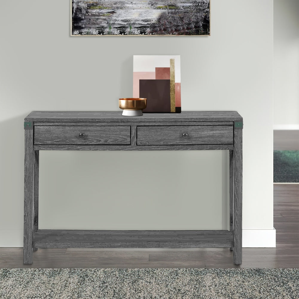 Nova Sofa Table | X Metal Accent | 2 Drawers | Gray