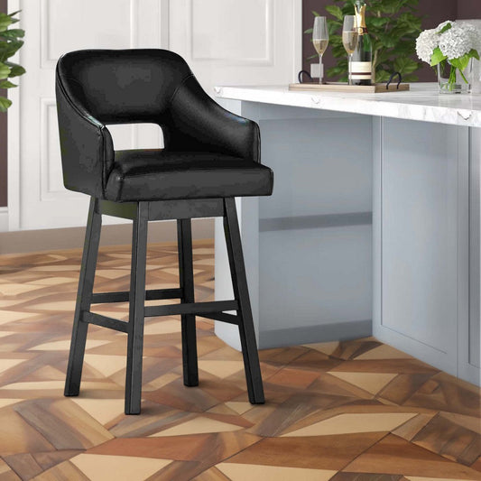 Preston Barstool Set | Faux Leather | Swivel | Contoured Back | Black