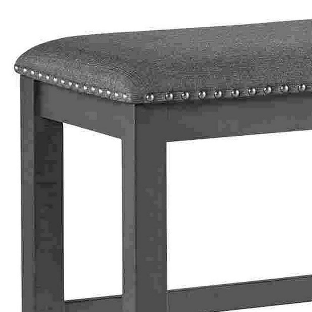 Bench with Fabric Seat and Nailhead Trim, Gray By Casagear Home