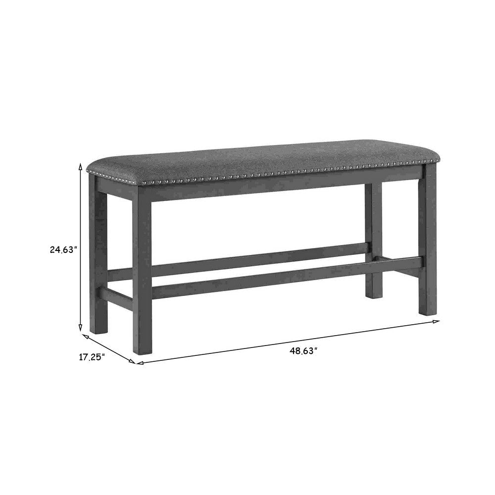 Bench with Fabric Seat and Nailhead Trim, Gray By Casagear Home