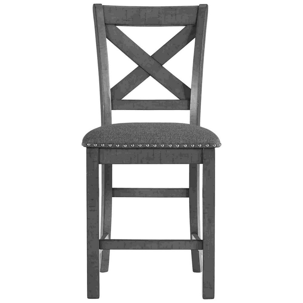 Barstool with Wooden X Shaped Back and Fabric Seat Set of 2 Gray By Casagear Home BM262478