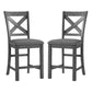 Barstool with Wooden X Shaped Back and Fabric Seat, Set of 2, Gray By Casagear Home