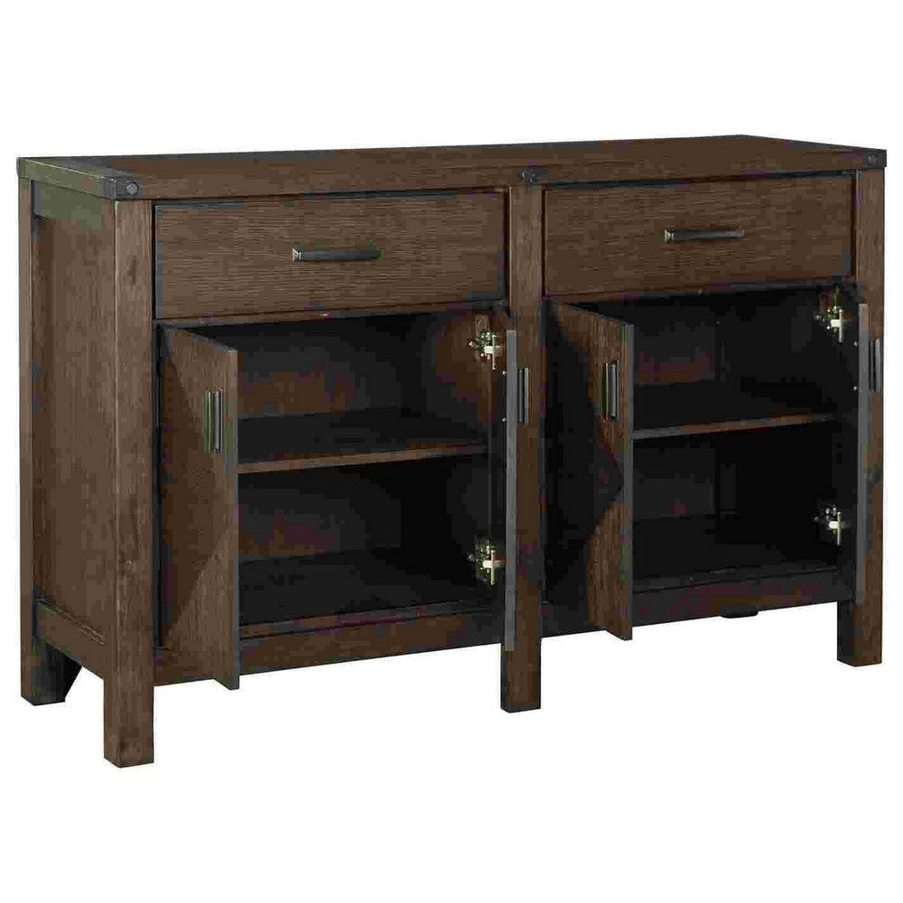 Server with 2 Drawer and 2 Double Door Cabinets Brown By Casagear Home BM262480