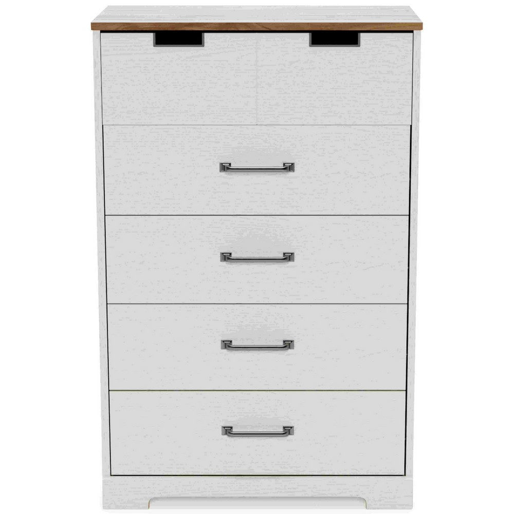 Chest with 5 Drawers and Cut Out Pulls Brown and White By Casagear Home BM262491