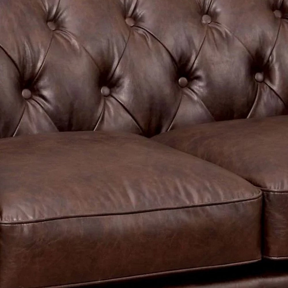 Loveseat with Button Tufted Backrest and Rolled Design Arms Brown