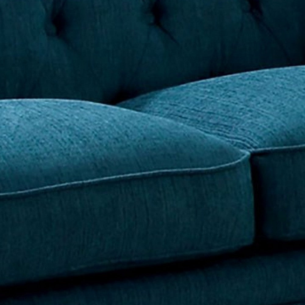 Loveseat with Button Tufted Backrest and Rolled Design Arms Blue