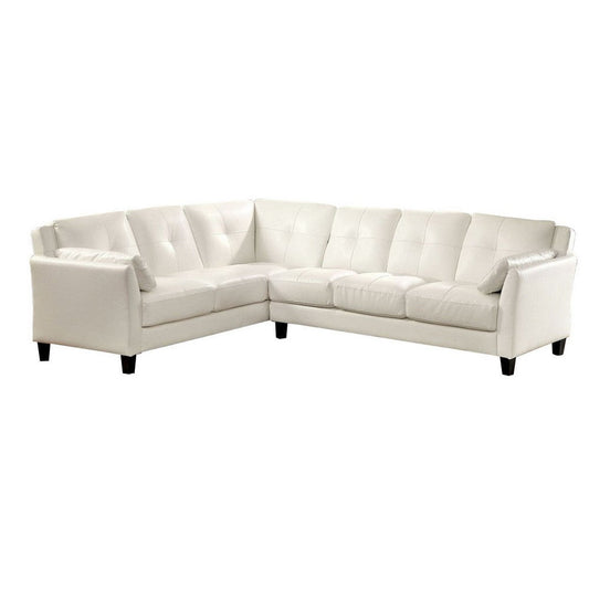 Sectional Sofa with Leatherette and Centre Tufted Stitching, White By Casagear Home