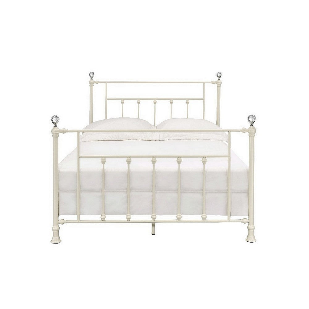 Rectangular Metal Full Size Bed with Crystal Trims White BM263591