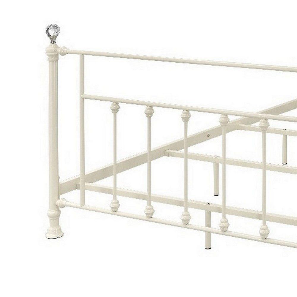 Rectangular Metal Full Size Bed with Crystal Trims White BM263591
