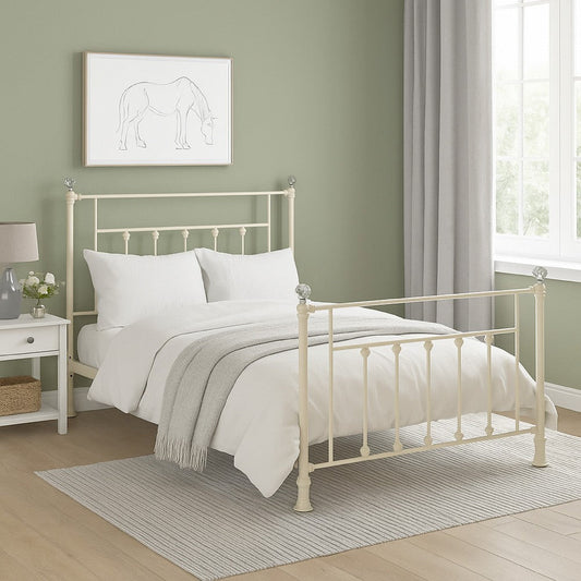 Rectangular Metal Full Size Bed with Crystal Trims, White