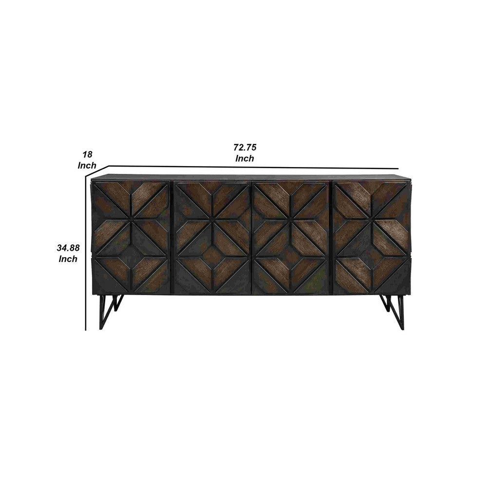 TV Stand with Geometric Front and 3 Shelves Brown By Casagear Home BM263618