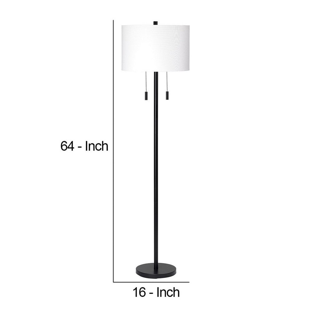 Nova Floor Lamp | Drum Shade | Pull Chain | White & Black