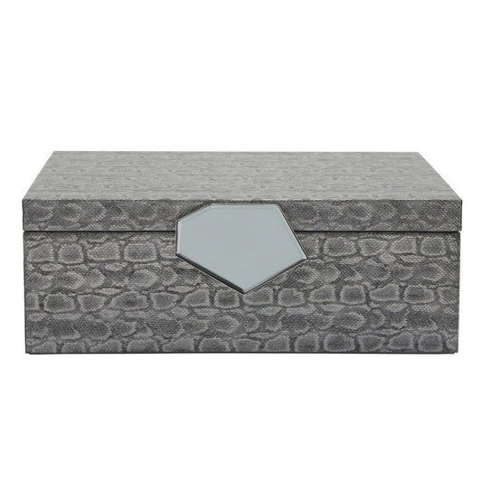 14 Inch Box with Leatherette Upholstery and Textured Pattern Gray BM263856
