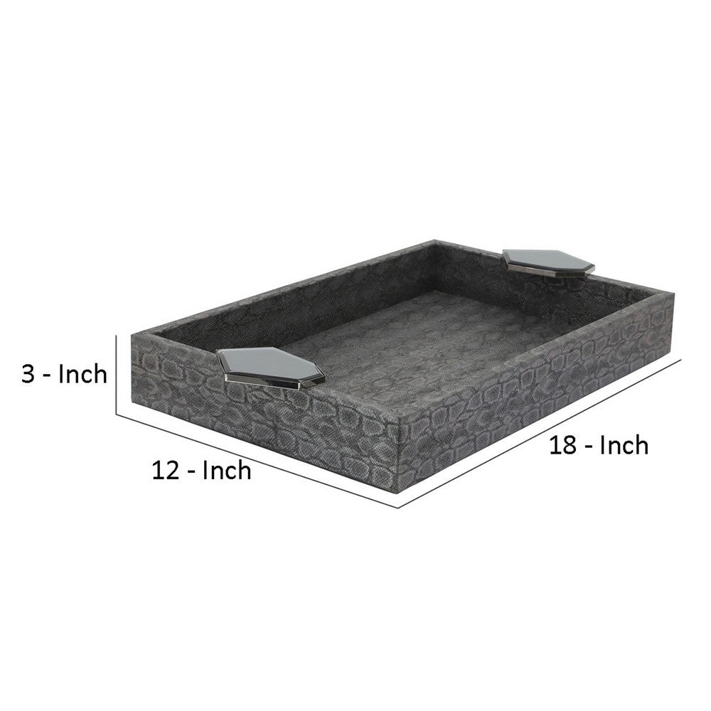 Tray with Leatherette Upholstery and Textured Pattern Set of 2 Gray By Casagear Home BM263857