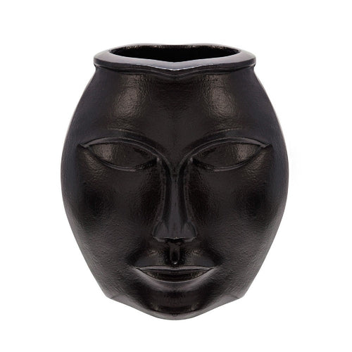 Decorative Vase with Human Face Design, Black