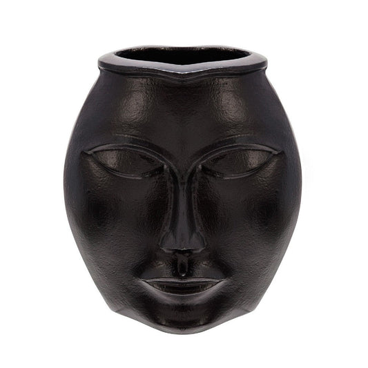 Decorative Vase with Human Face Design, Black