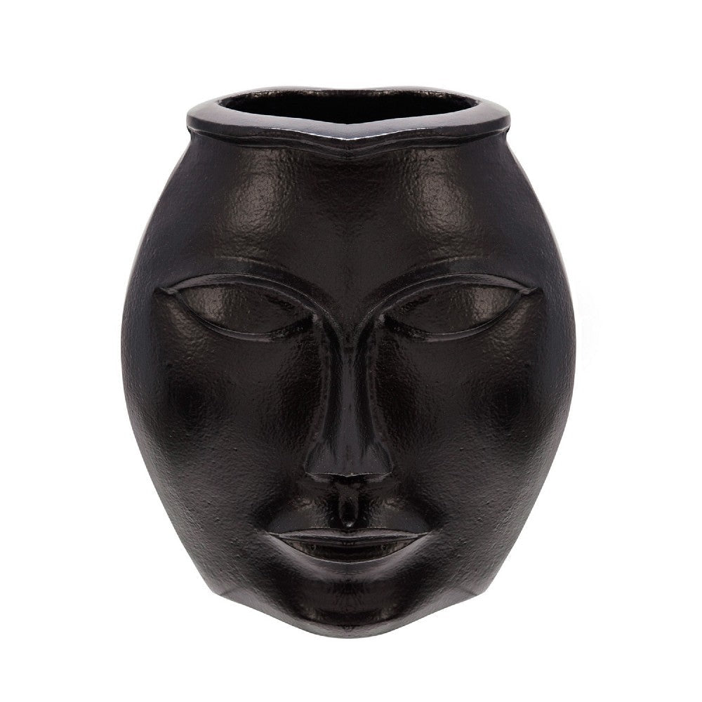 Decorative Vase with Human Face Design, Black