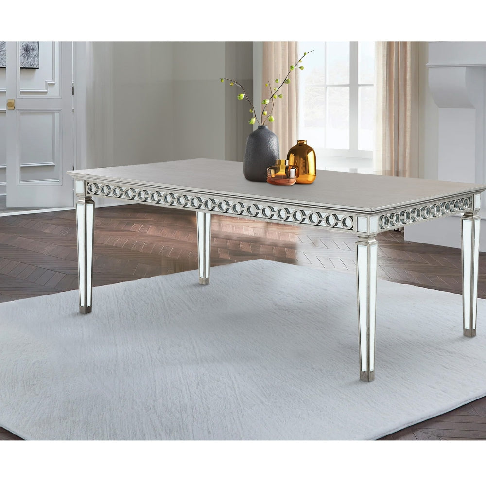 Vivian Dining Table | Leaf Extension | Raised Apron | Silver