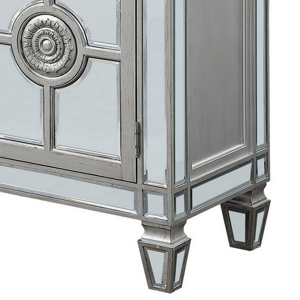 Server with 6 Mirrored Drawers and 2 Single Doors Silver By Casagear Home BM263898