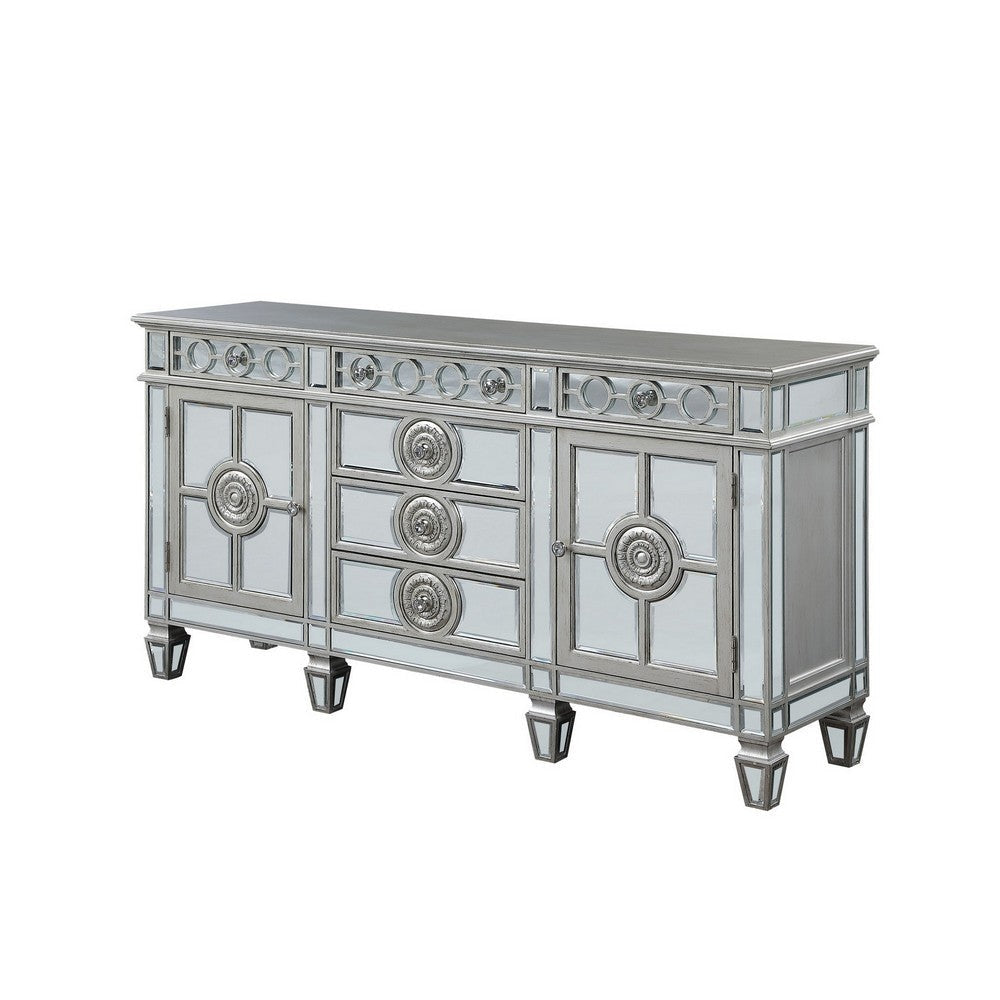 Vivian Server | 6 Mirrored Drawers | 2 Doors | Silver