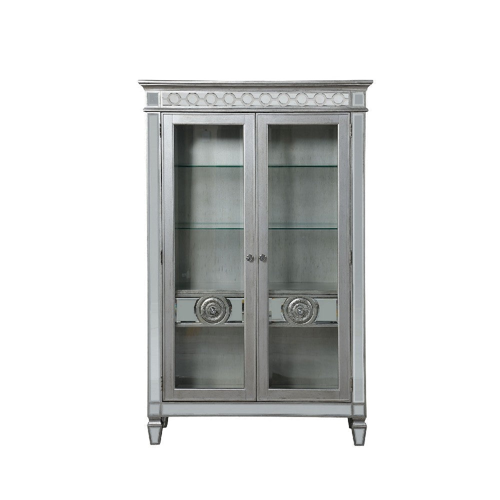 Curio Cabinet with 2 Glass Doors and Medallion Carving Silver BM263899
