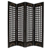 Wooden 4 Panel Screen with Asian Influenced Squares, Black and Gold
