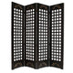 Wooden 4 Panel Screen with Asian Influenced Squares, Black and Gold