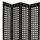 Wooden 4 Panel Screen with Asian Influenced Squares Black and Gold BM26464