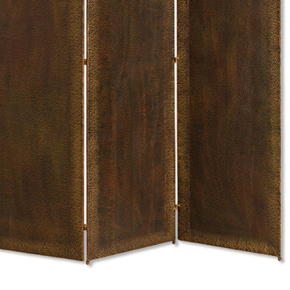 Metal 3 Panel Screen with Textured Nub Head Accent Borders, Brown - BM26471 By Casagear Home