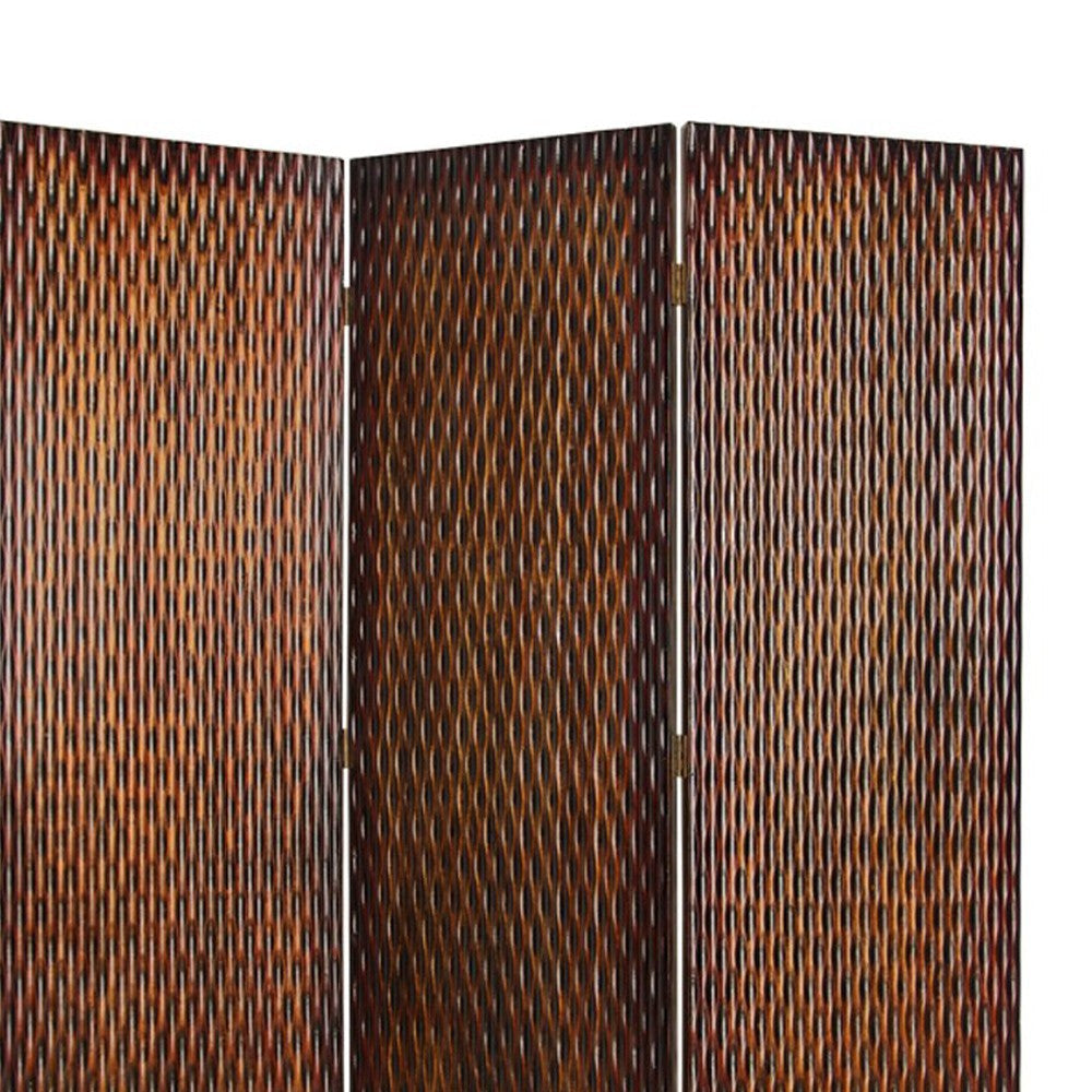 3 Panel Foldable Room Divider with Patterned Wood Panelling Brown BM26485