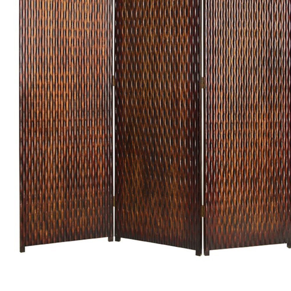 3 Panel Foldable Room Divider with Patterned Wood Panelling Brown BM26485