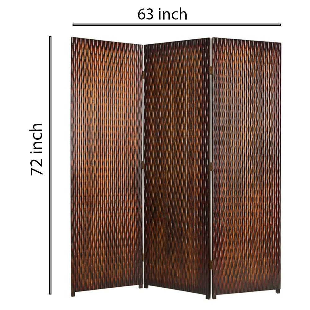 3 Panel Foldable Room Divider with Patterned Wood Panelling Brown BM26485
