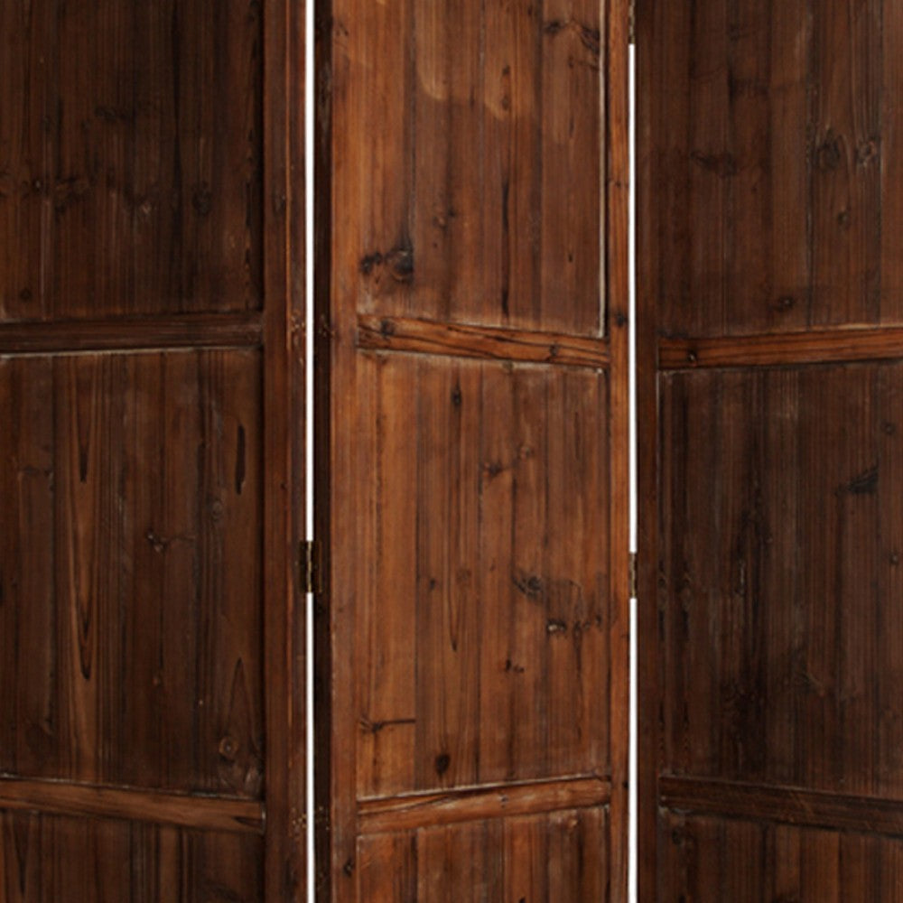 Wooden 3 Panel Room Divider with Plank Pattern Brown BM26488
