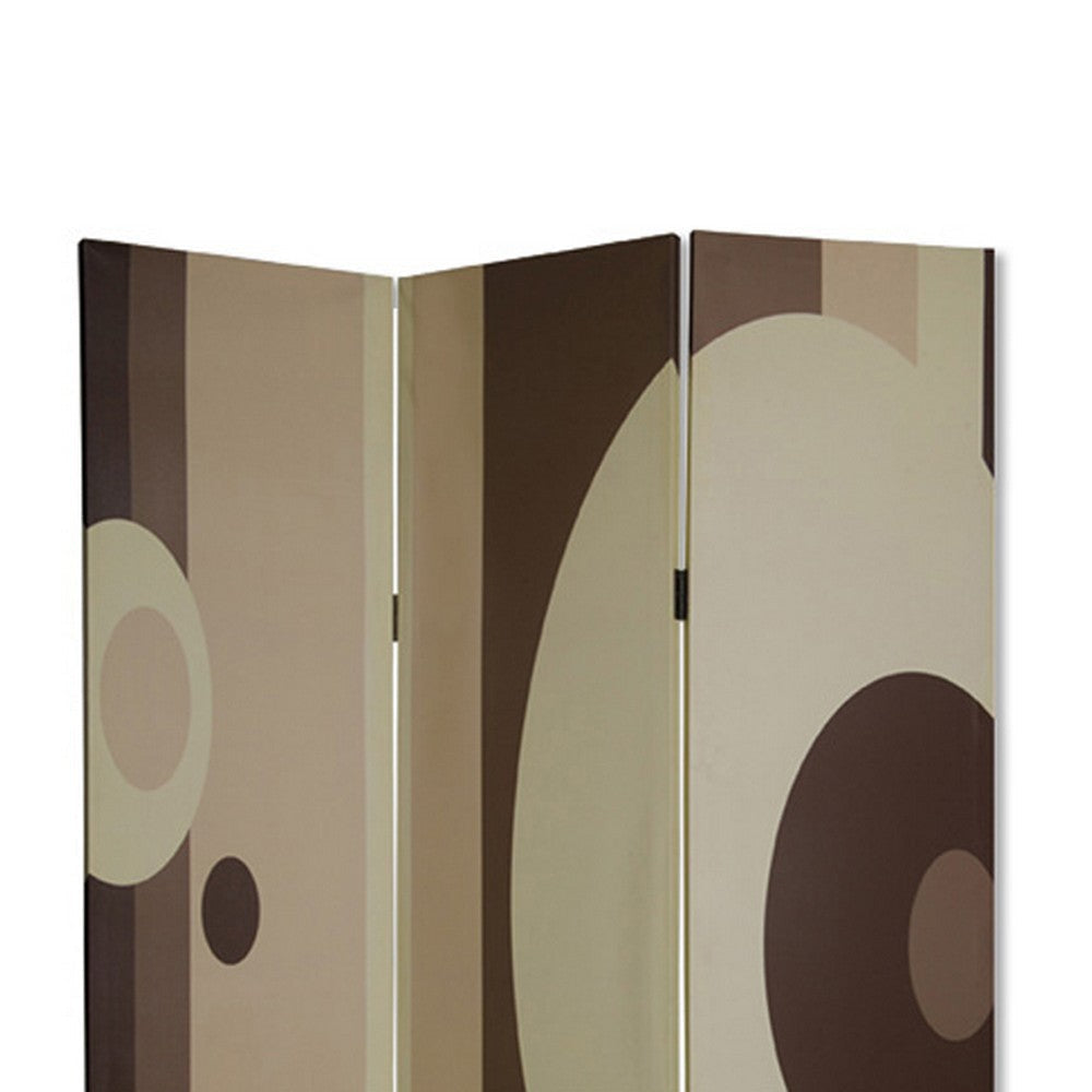 Canvas Print 3 Panel Room Divider with Circle Design Beige and Brown BM26490