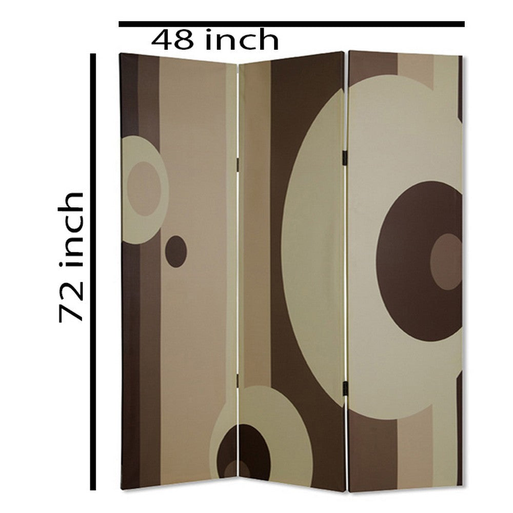 Canvas Print 3 Panel Room Divider with Circle Design Beige and Brown BM26490