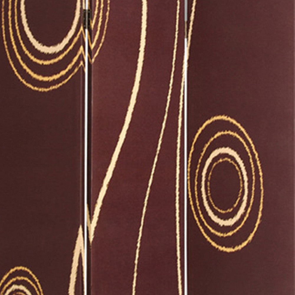 3 Panel Foldable Canvas Room Divider with Circle Design Brown and Yellow BM26491